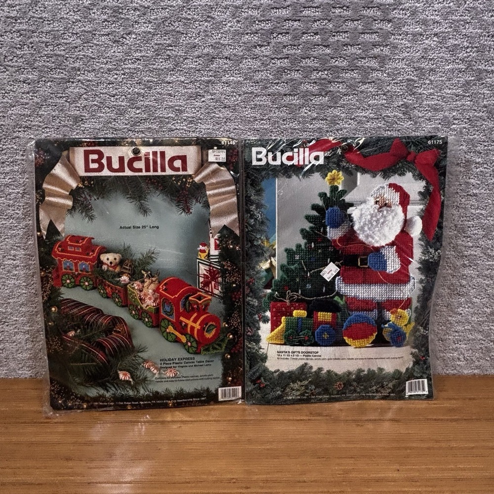 1990s Bucilla 61145 Holiday ExpressTrain & Santa Gifts Doorstop Kit YARN XMAS